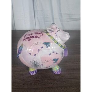 VTG Fitz and Floyd "Save That Moolah" Cow Piggy Bank Pink